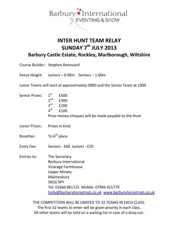 Team Relay Forms - Barbury Horse Trials