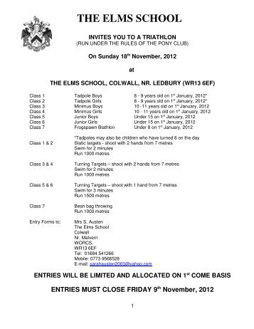 Elms Triathlon Schedule - The Pony Club Branches