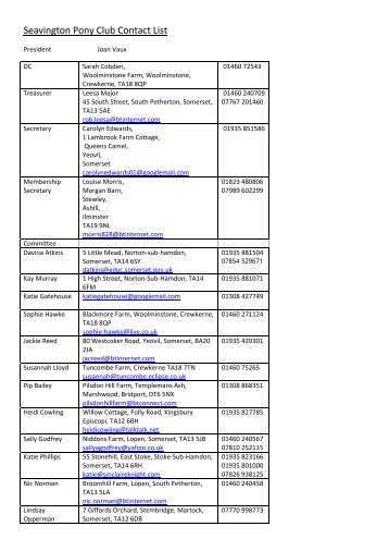 Seavington Pony Club Contact List - The Pony Club Branches