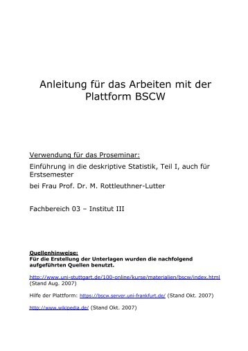 Anleitung für das Arbeiten mit der Plattform BSCW