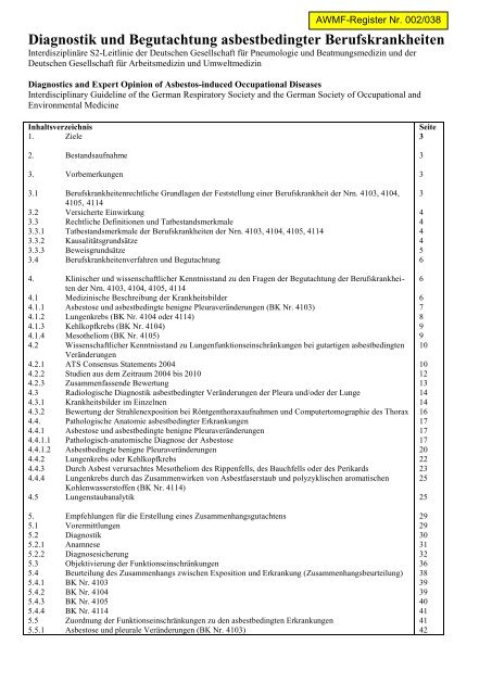 Diagnostik und Begutachtung asbestbedingter ... - AWMF