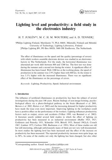 Lighting level and productivity: a field study in the electronics industry