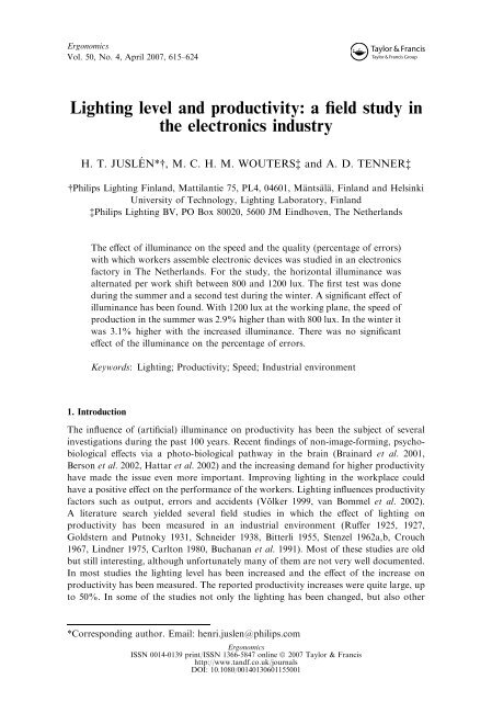 Lighting level and productivity: a field study in the electronics industry