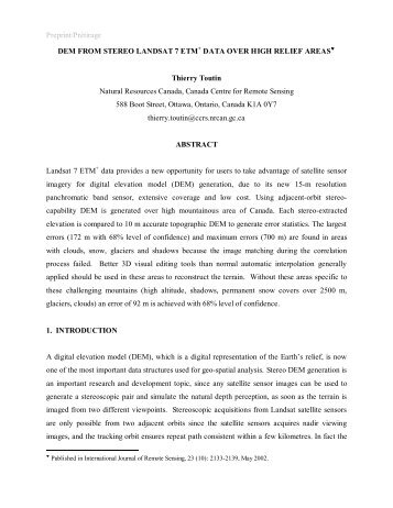 Preprint/Prétirage DEM FROM STEREO LANDSAT 7 ... - GeoGratis