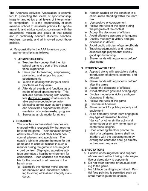 AAA Sportsmanship Manual - Arkansas Activities Association