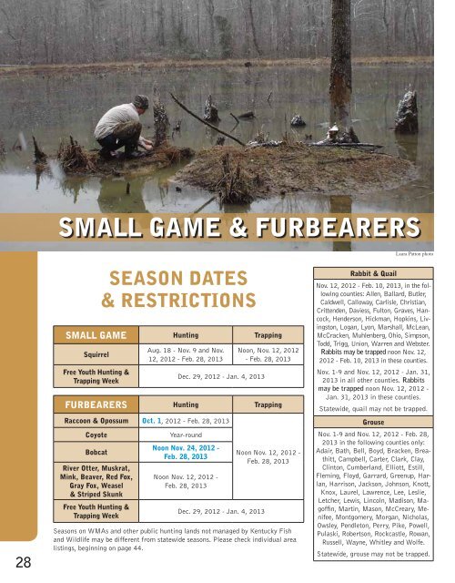 small game & furbearers Kentucky Department of Fish and Wildlife