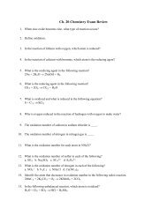 Ch. 20 Chemistry Exam Review