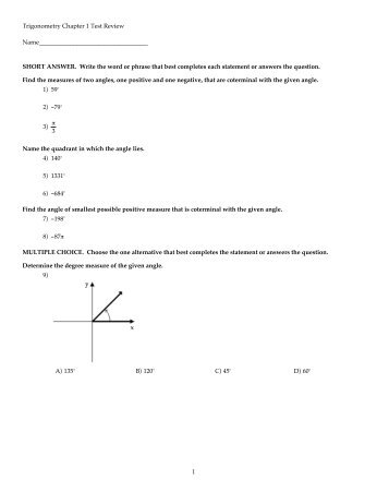 Trigonometry Chapter 1 Test Review ...