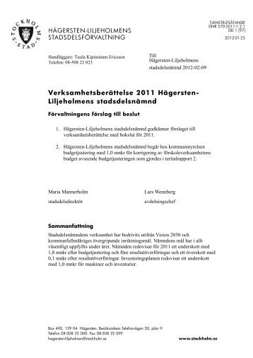 Verksamhetsberättelse 2011 Hägersten- Liljeholmens ...