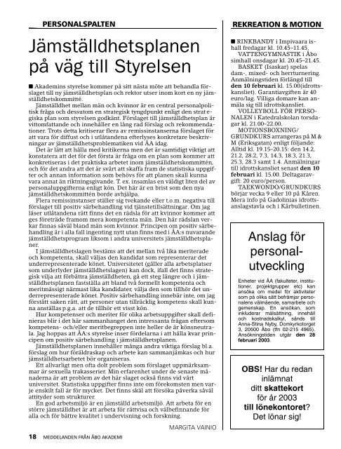 Jämställdhetsplanen på väg till Styrelsen - Åbo Akademi