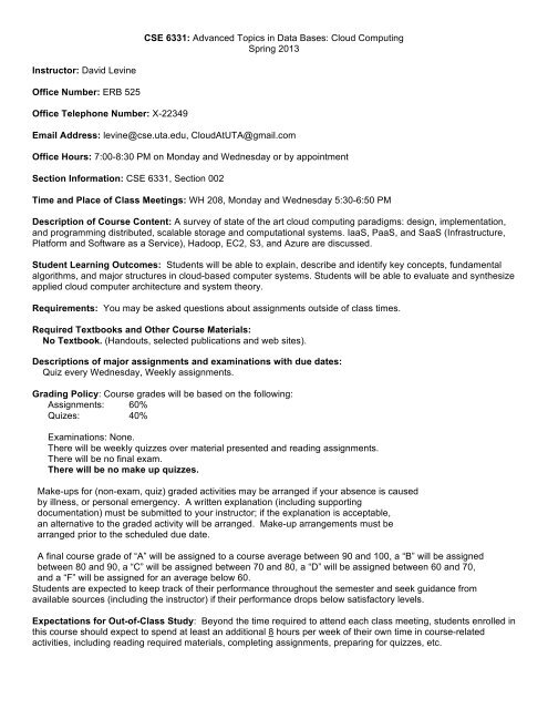 Uta Spring 2022 Final Exam Schedule Cse 6331: Advanced Topics In Data Bases: Cloud Computing ...