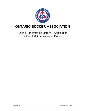 Law 4 Memo - Revised May 2009 - Ontario Soccer Association
