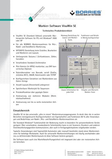 Markier-Software VisuWin SE - Borries Markier-Systeme GmbH