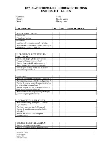 evaluatieformulier gebouwontruiming universiteit leiden