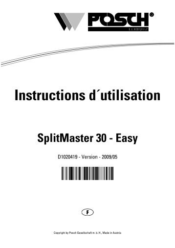 Instructions d´utilisation SplitMaster 30 - Easy - Posch