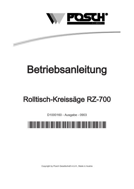 Rolltisch-Kreissäge RZ-700 - Posch