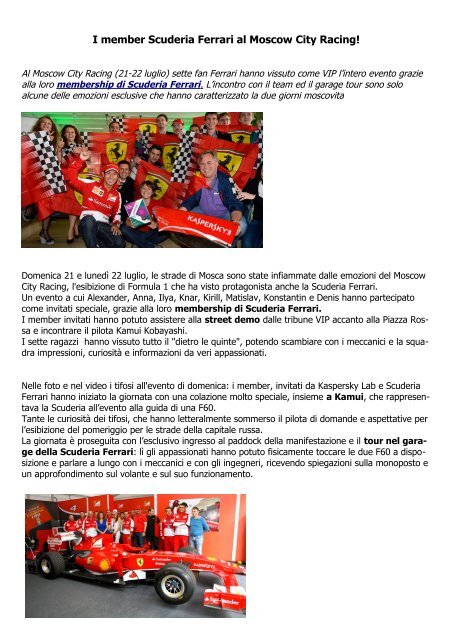 Membership Scuderia Ferrari: Emozioni al Moscow City Racing