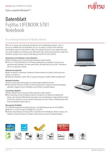 Datenblatt Fujitsu LIFEBOOK S781 Notebook