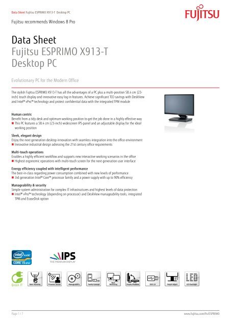 Data Sheet Fujitsu ESPRIMO X913-T Desktop PC - bei Fujitsu ...