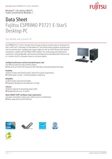 Data Sheet Fujitsu ESPRIMO P3721 E-Star5 Desktop PC