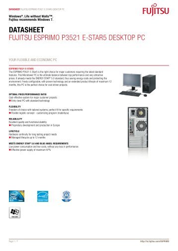 Datasheet Fujitsu EsPRiMO P3521 E-staR5 DEsktOP PC