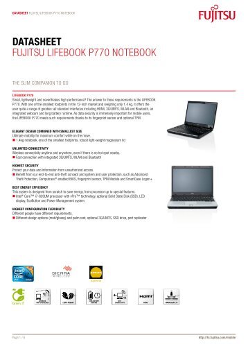 Datasheet Fujitsu LiFEBOOK P770 NOtEBOOK - bei Fujitsu ...