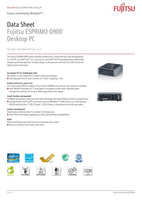 Data Sheet Fujitsu ESPRIMO Q900 Desktop PC - bei Fujitsu ...