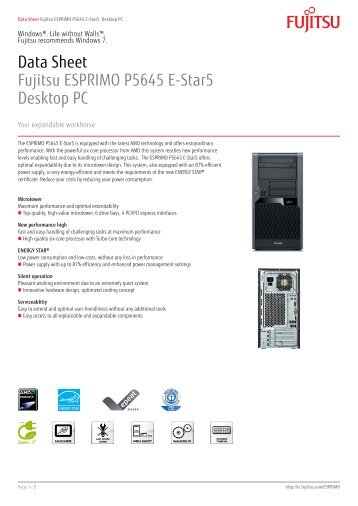 Data Sheet Fujitsu ESPRIMO P5645 E-Star5 Desktop PC