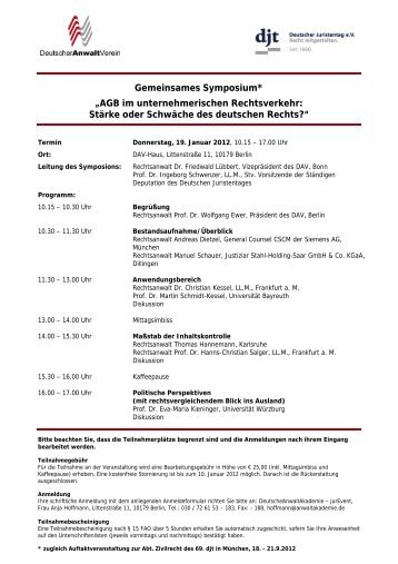 Gemeinsames Symposium* âAGB im ... - Deutscher Anwaltverein