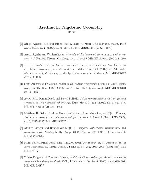 Arithmetic Algebraic Geometry - Magma