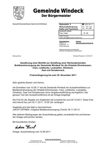 Fristverlängerung zur Breitbandausschreibung ... - Breitband.NRW