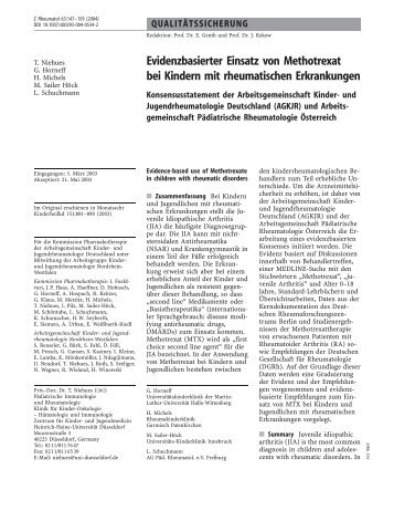 Evidenzbasierter Einsatz von Methotrexat bei Kindern mit ...