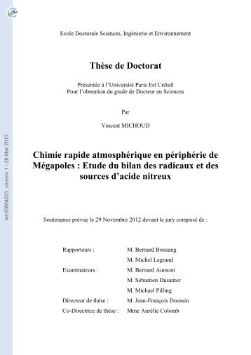 Chimie rapide atmosphérique en périphérie de Mégapoles: Etude ...