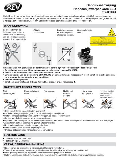 Gebruiksaanwijzing Handschijnwerper Cree LED - REV-Ritter GmbH