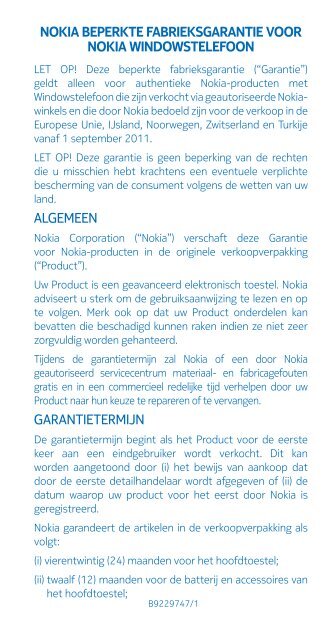 algemeen garantietermijn nokia beperkte fabrieksgarantie voor ...
