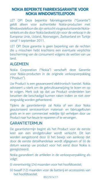algemeen garantietermijn nokia beperkte fabrieksgarantie voor ...