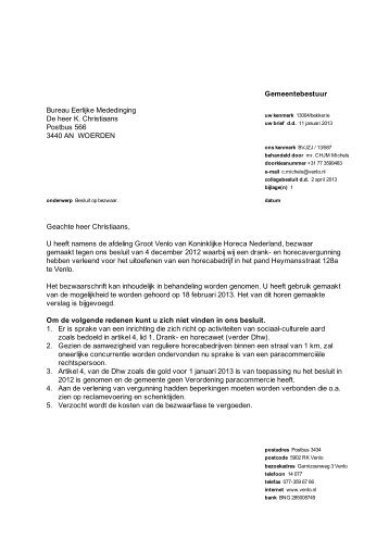 Gemeentebestuur Bureau Eerlijke Mededinging ... - Gemeente Venlo