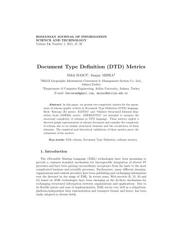 Document Type Definition (DTD) Metrics - IMT