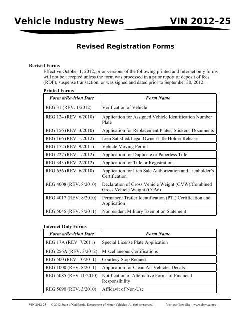 VIN 2012-25 Revised Registration Forms - California Department of ...