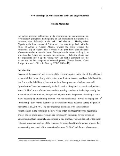 New meanings of Panafricanism in the era of globalisation