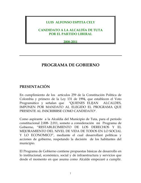 Programa de Gobierno - Tuta - Boyaca - 2008 - ESAP