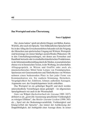 Nora Capatâna: Das Wortspiel und seine Übersetzung ... - Reviste