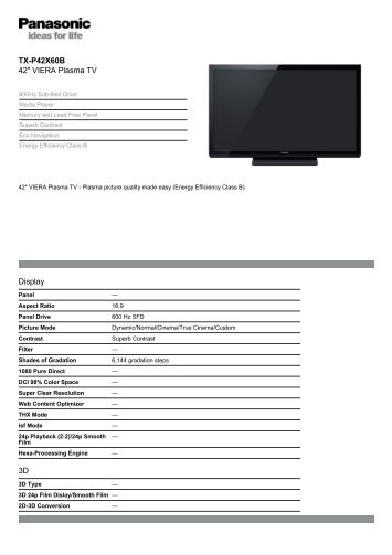 TX-P42X60B 42" VIERA Plasma TV Display 3D - AWE Europe