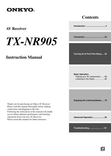 AV Receiver TX-NR905 - Instruction Manual - Onkyo