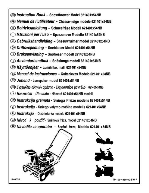 Instruction Book − Snowthrower Model 621401x54NB Manuel de l ...