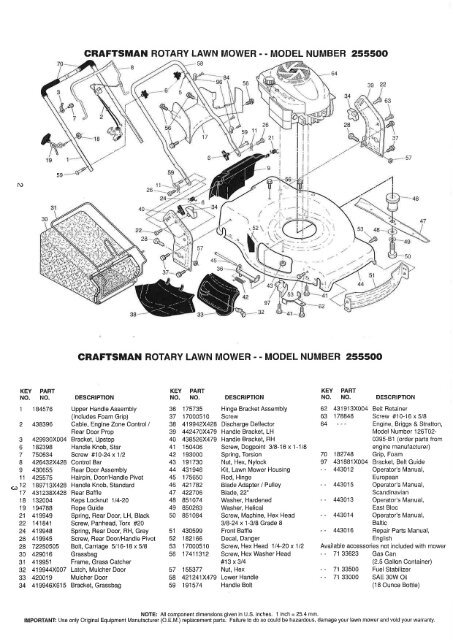 CRAFTSMAN ROTARY LAWN MOWER - - MODEL NUMBER 255500