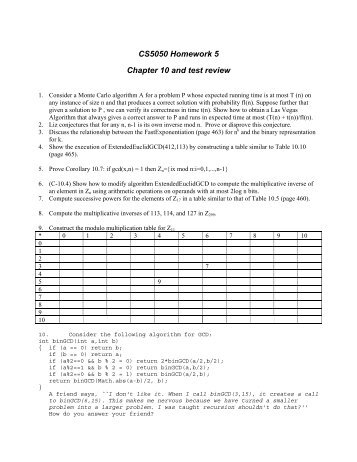 CS5050 Homework 5 Chapter 10 and test review