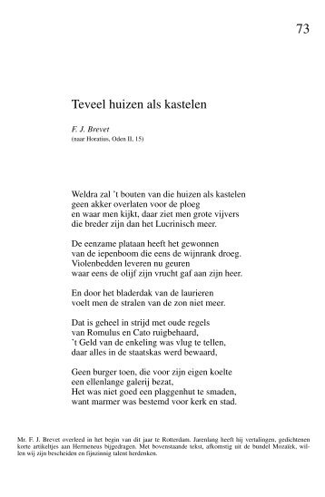 naar Horatius, Oden II, 15 - Tresoar