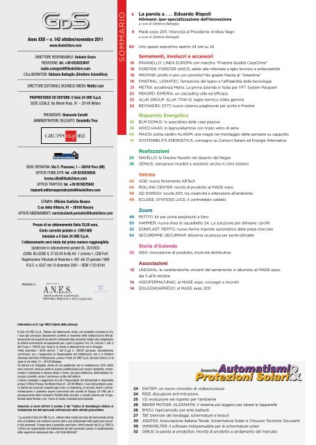 Inserto Automatismi Protezioni Solari - B2B24 - Il Sole 24 Ore