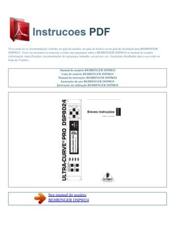Manual do usuário BEHRINGER DSP8024 - INSTRUCOES PDF